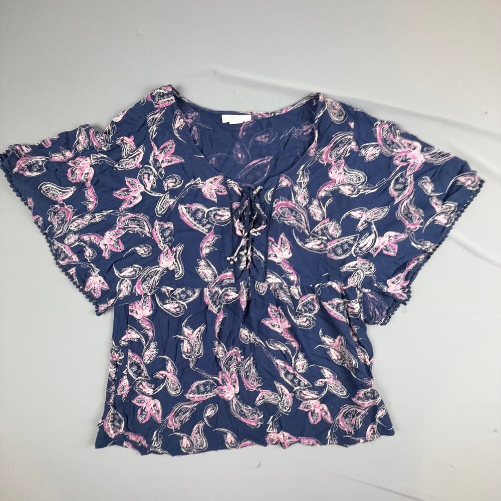 Style & Co Blue Pink Floral Peasant Top